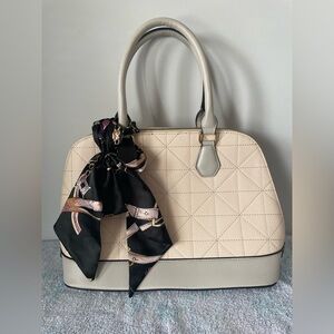 Elegant Cream Handbag with Scarf Accent